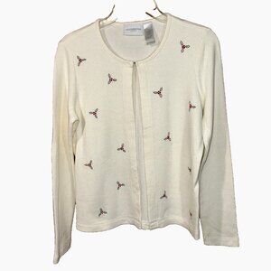 Vintage Liz Claiborne Holly Embroidered Cardigan S Cottagecore Christmas Cozy